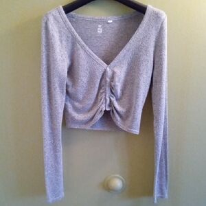 Womans M Me to We Gray Ruched Tie Front Crop Top Y2k Twilight